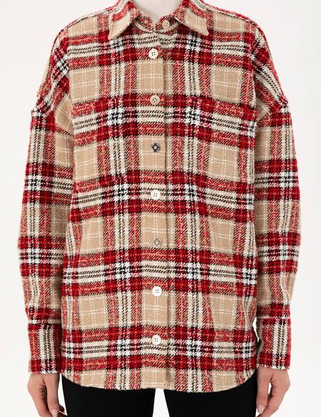 Kırmızı Oversize Uzun Kollu Gömlek - 50292294003