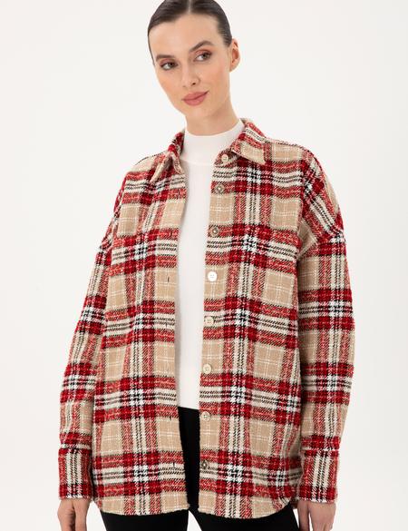 Kırmızı Oversize Uzun Kollu Gömlek - 50292294003