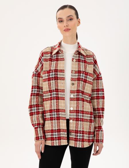 Kırmızı Oversize Uzun Kollu Gömlek - 50292294003