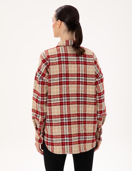Kırmızı Oversize Uzun Kollu Gömlek - 50292294003
