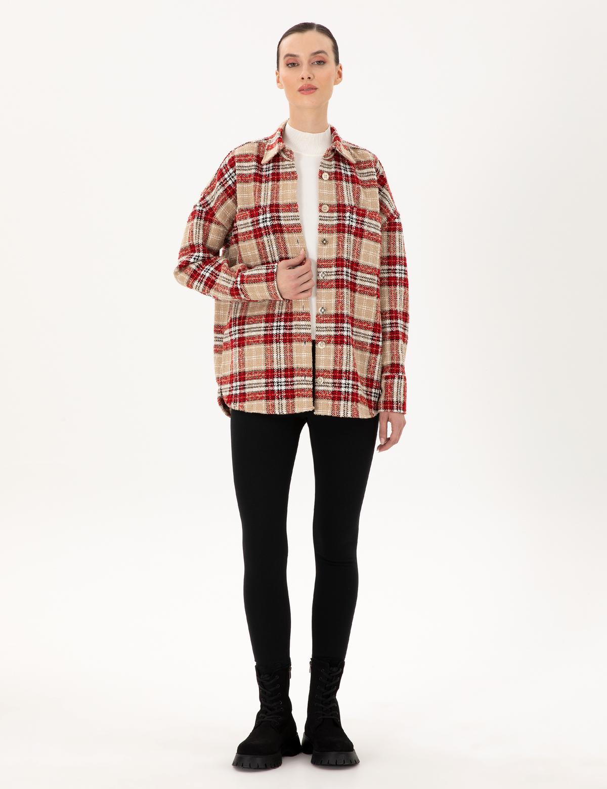 Kırmızı Oversize Uzun Kollu Gömlek - 50292294003