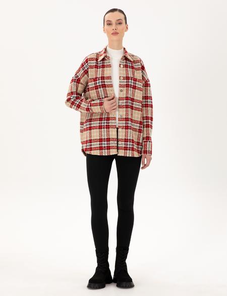 Kırmızı Oversize Uzun Kollu Gömlek - 50292294003