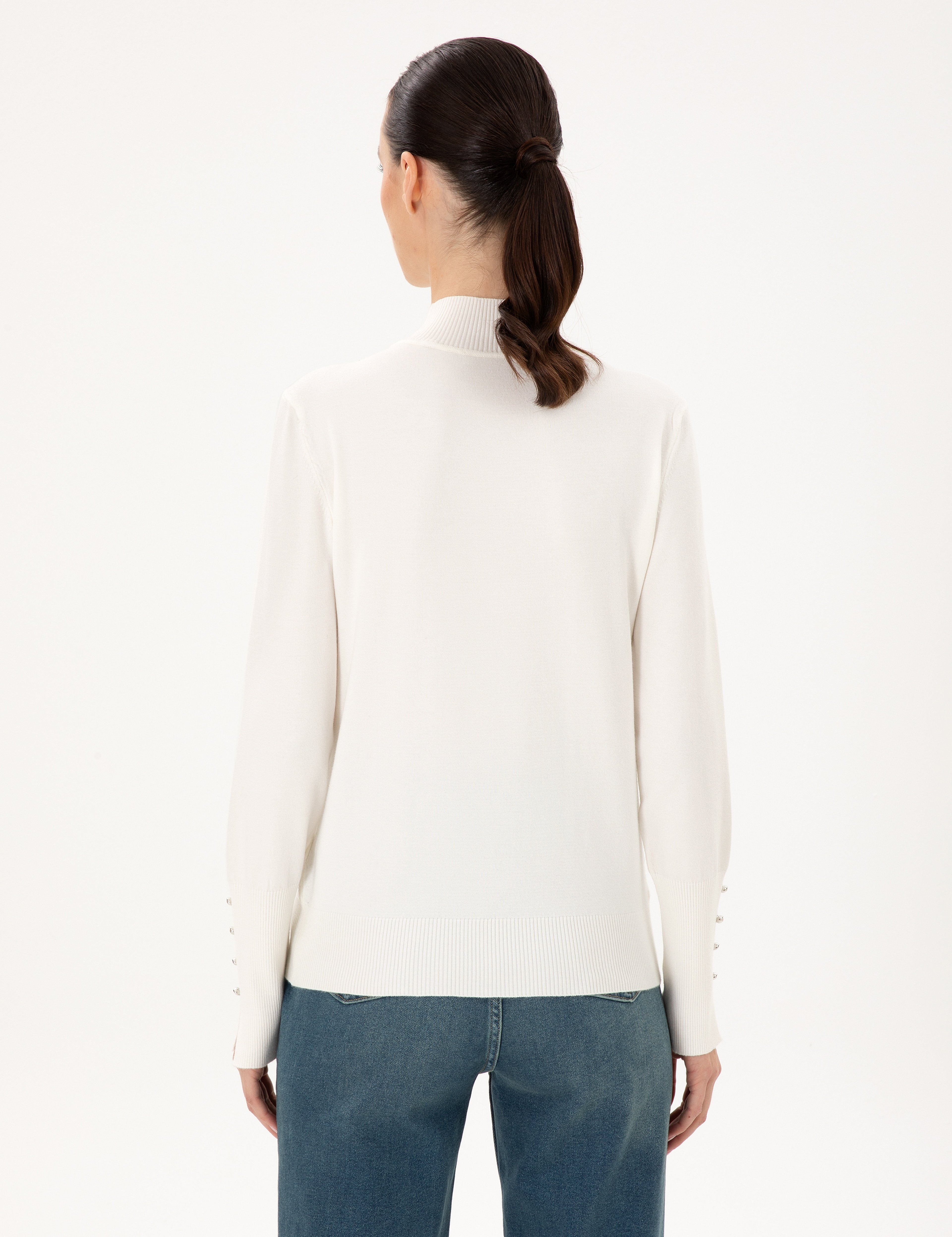 Ekru Slim Fit Yarım Balıkçı Basic Kazak - Image 5