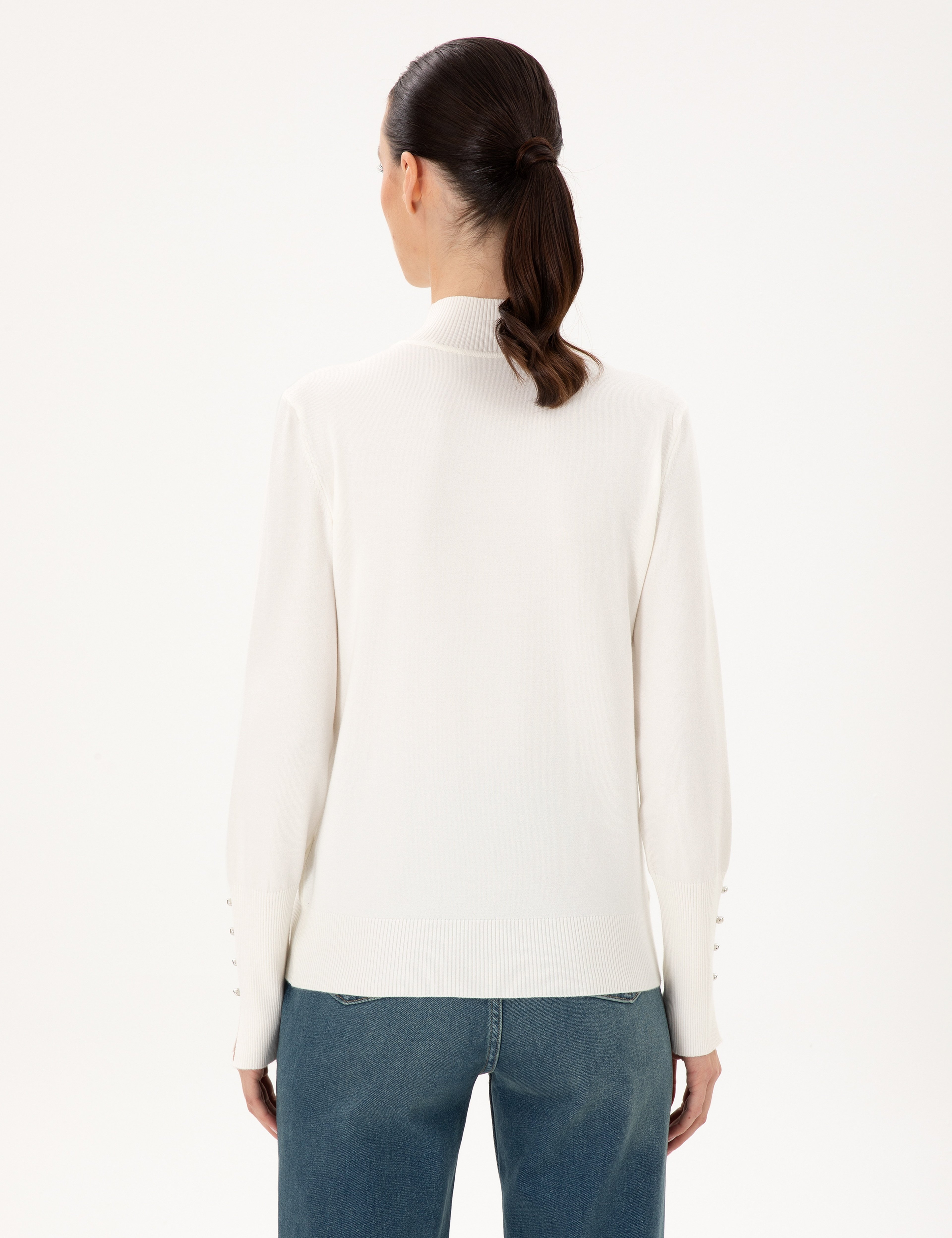 Ekru Slim Fit Yarım Balıkçı Basic Kazak