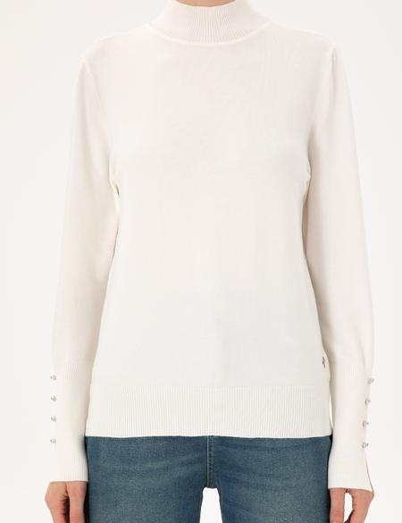 Ekru Slim Fit Yarım Balıkçı Basic Kazak - 50290578021