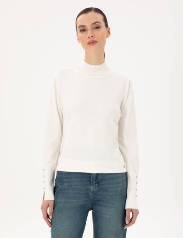 Ekru Slim Fit Yarım Balıkçı Basic Kazak