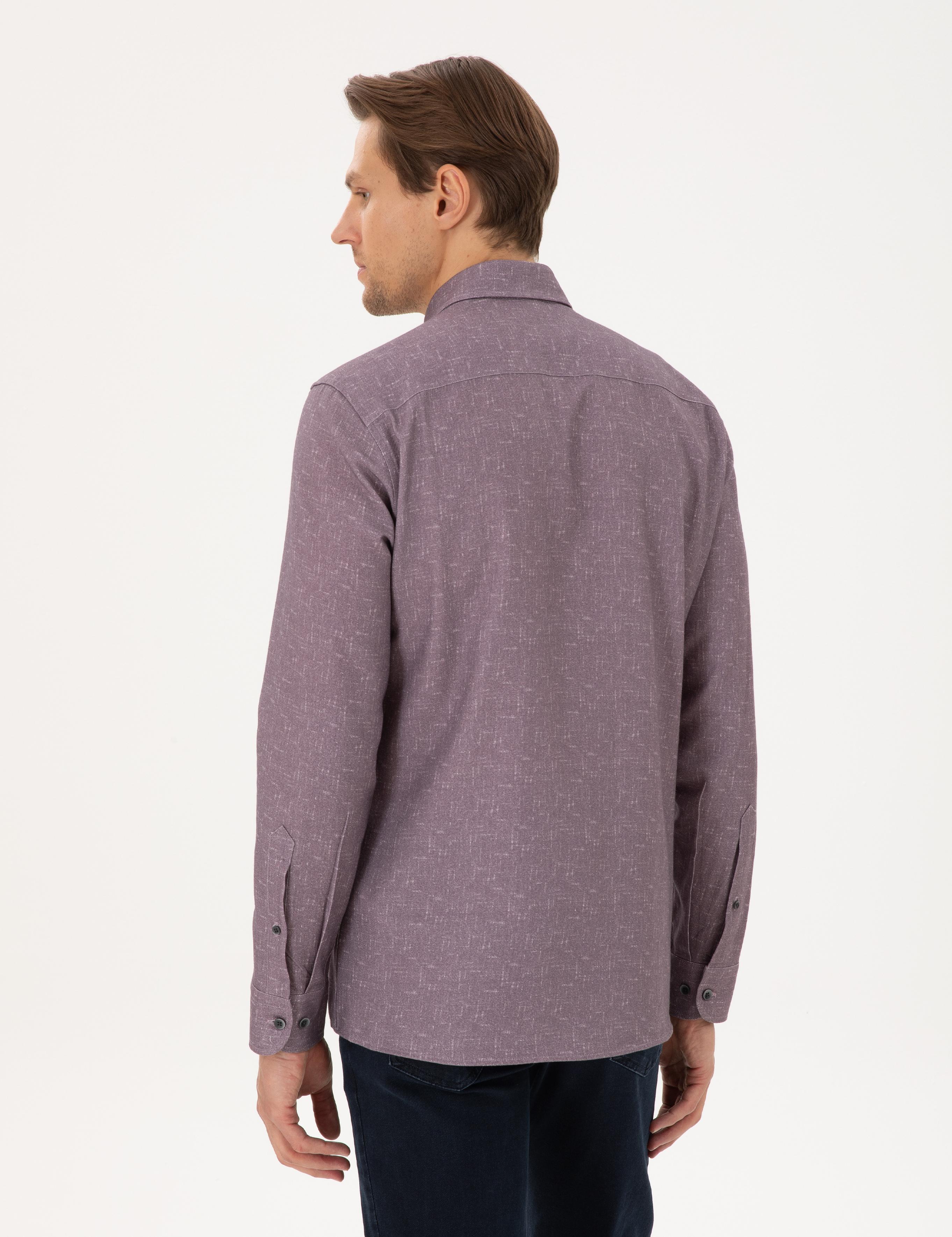 Mor Slim Fit Uzun Kollu Gömlek