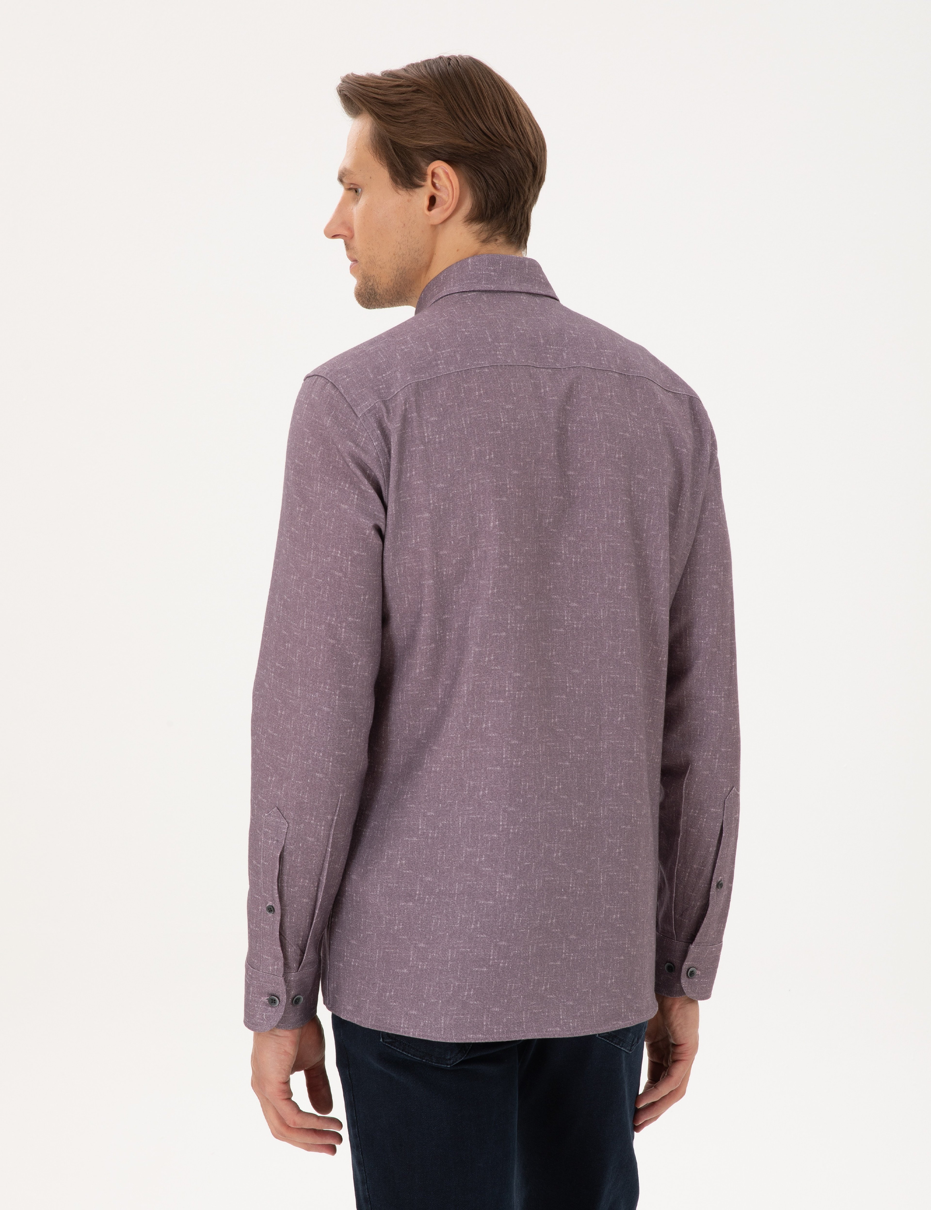 Mor Slim Fit Uzun Kollu Gömlek - Image 5
