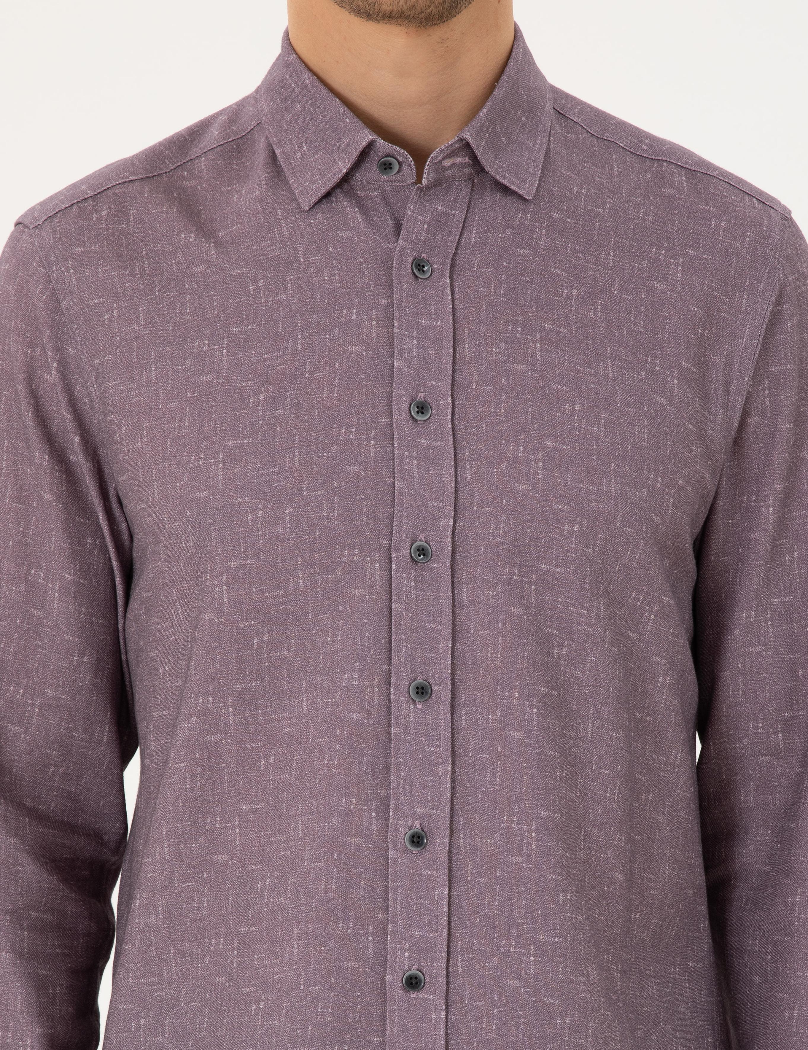 Mor Slim Fit Uzun Kollu Gömlek