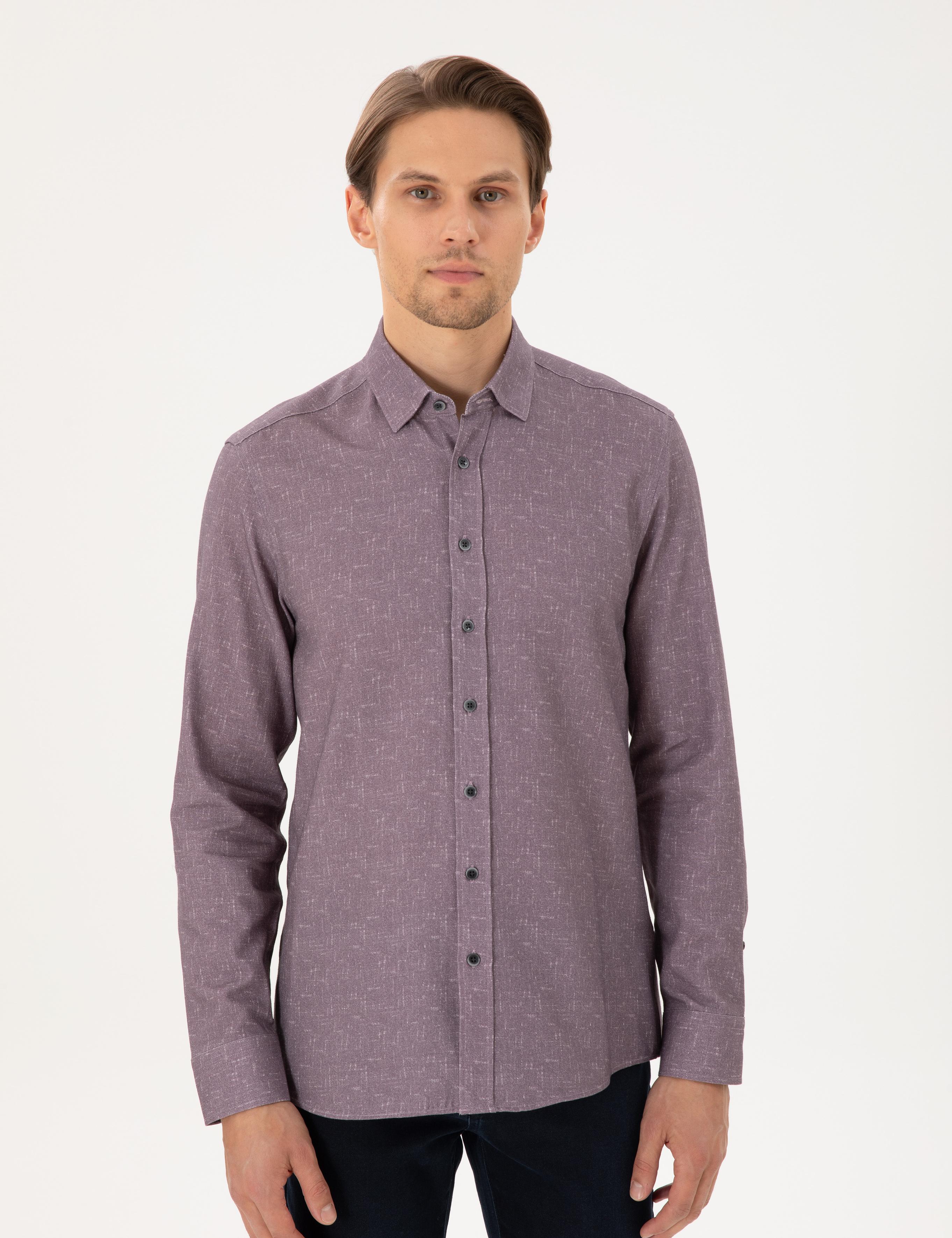 Mor Slim Fit Uzun Kollu Gömlek