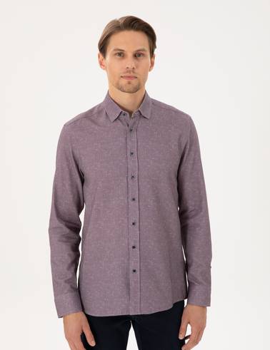 Mor Slim Fit Uzun Kollu Gömlek