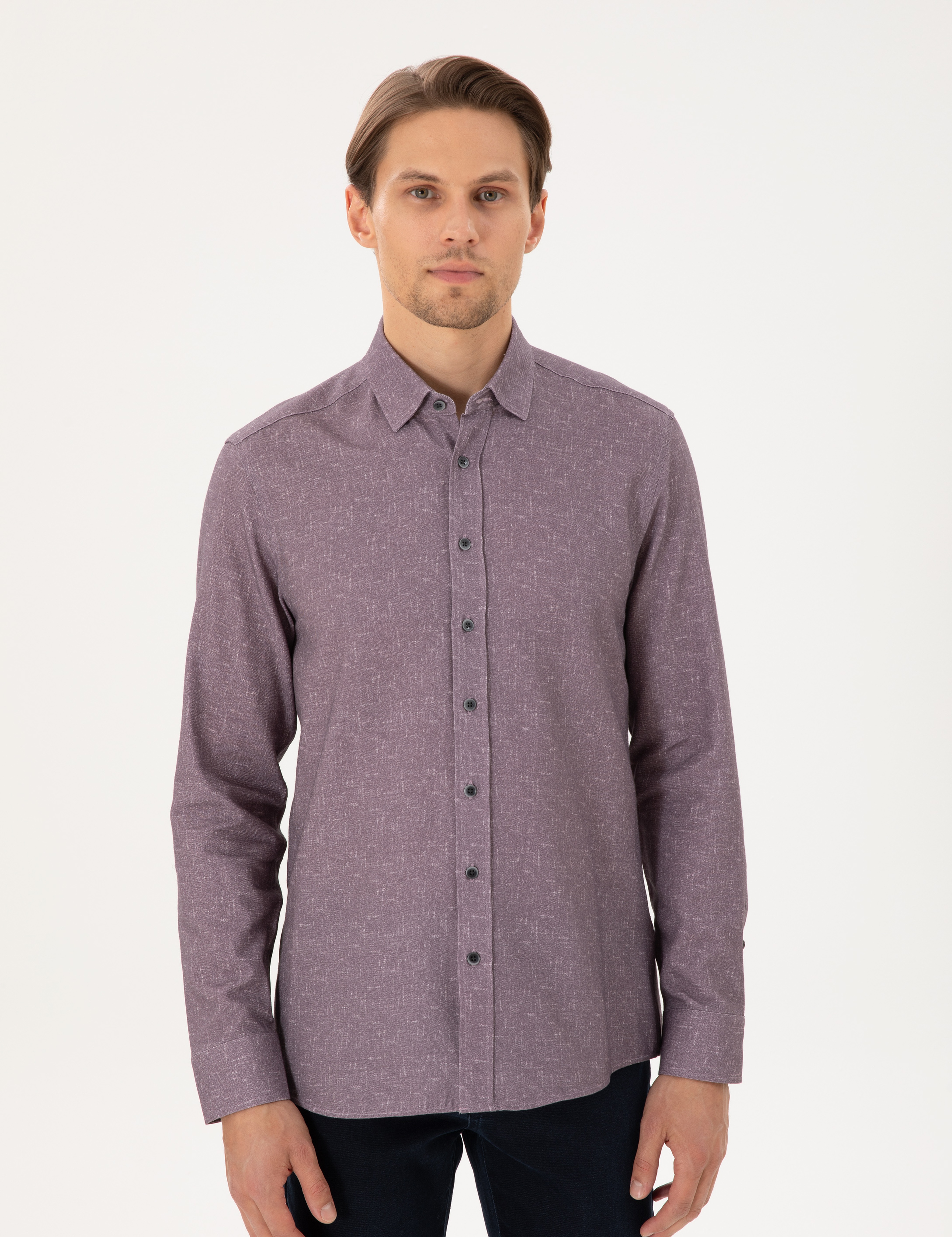 Mor Slim Fit Uzun Kollu Gömlek - Image 3