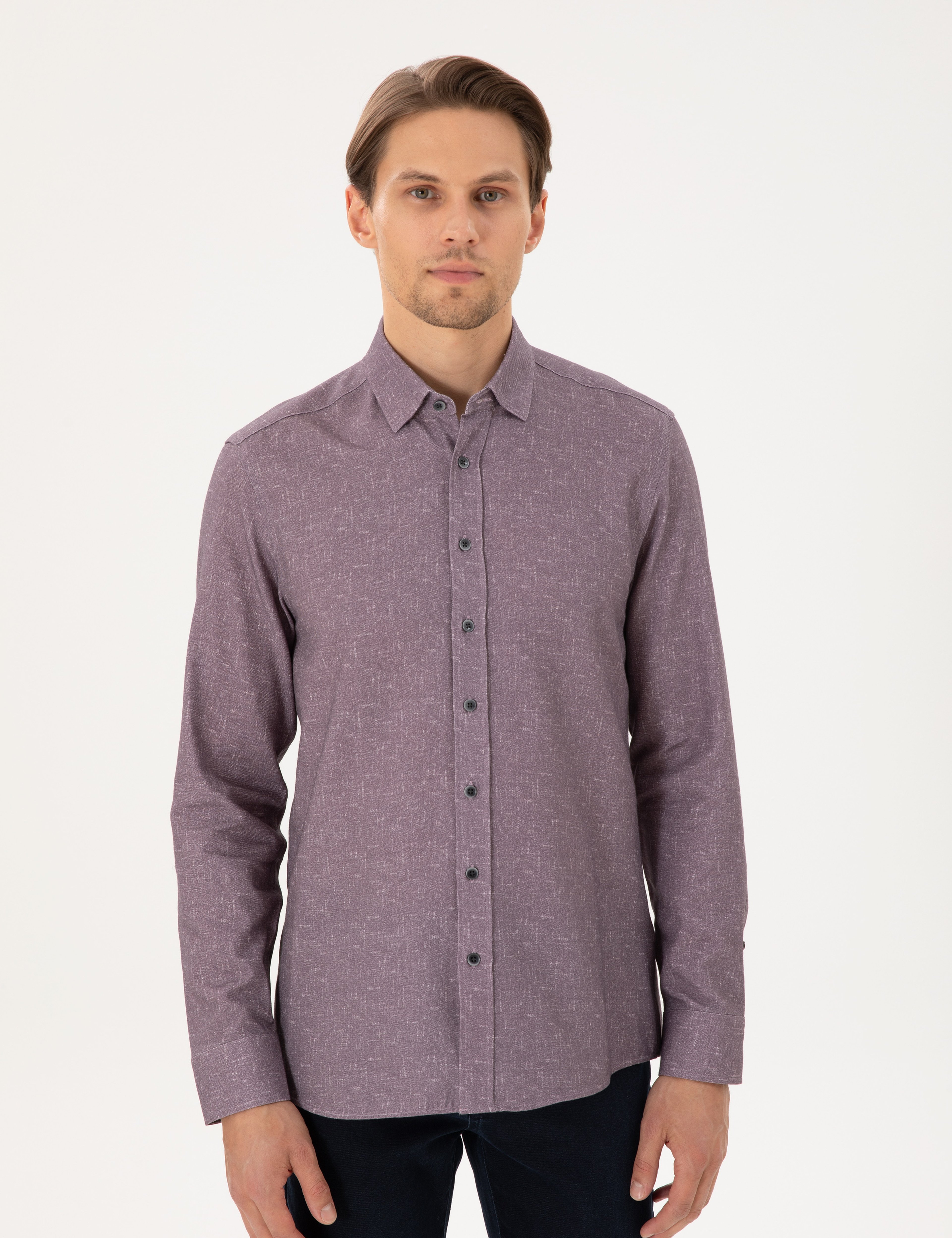 Mor Slim Fit Uzun Kollu Gömlek