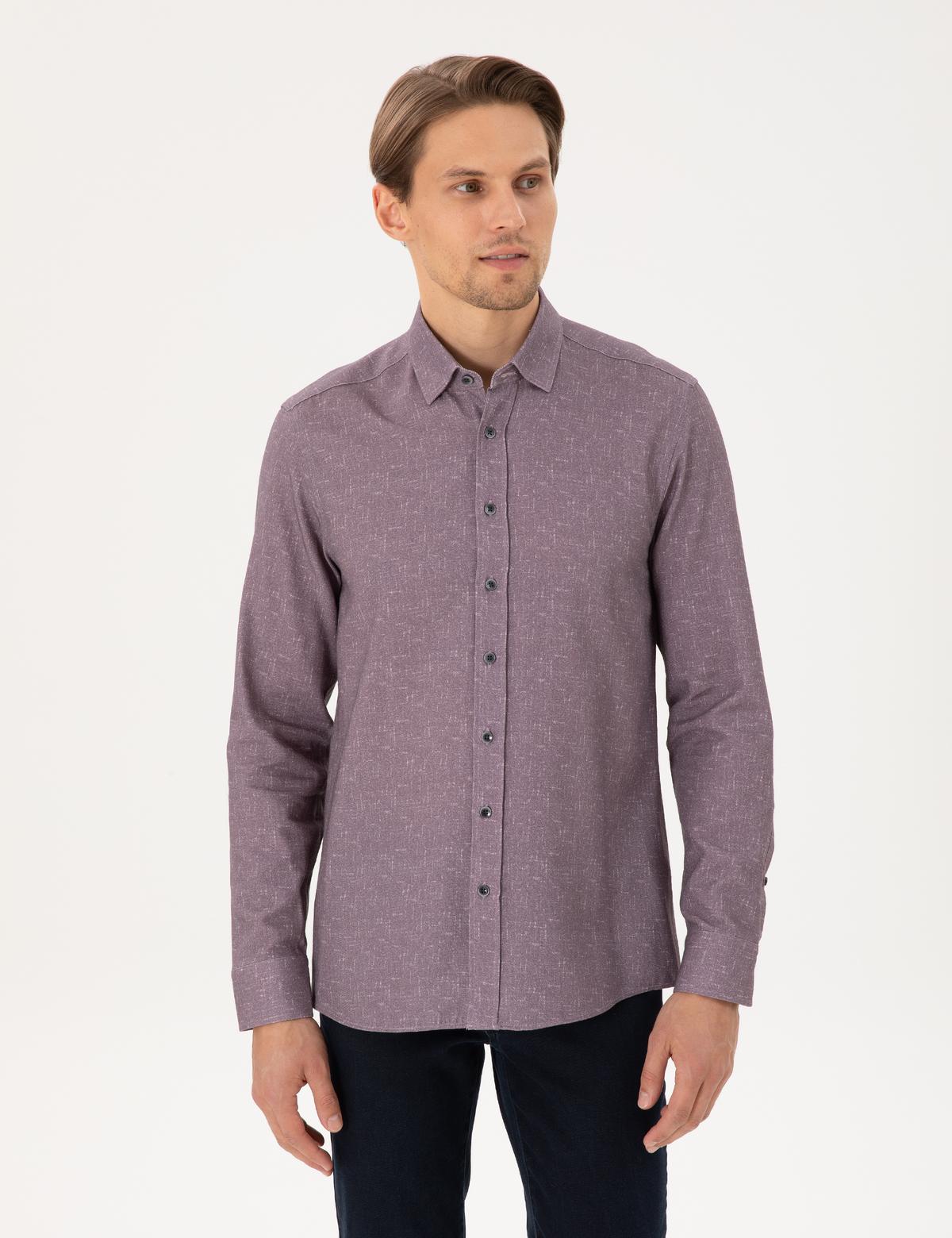 Mor Slim Fit Uzun Kollu Gömlek