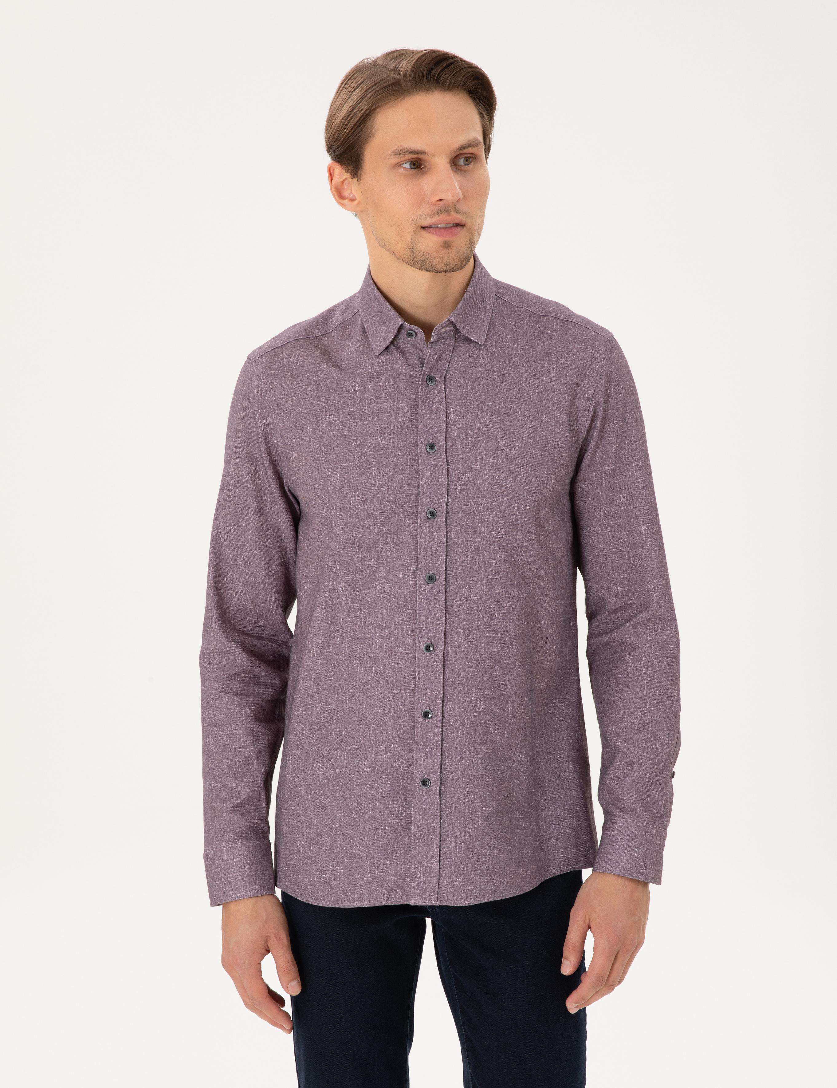 Mor Slim Fit Uzun Kollu Gömlek