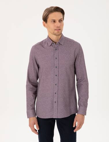 Mor Slim Fit Uzun Kollu Gömlek