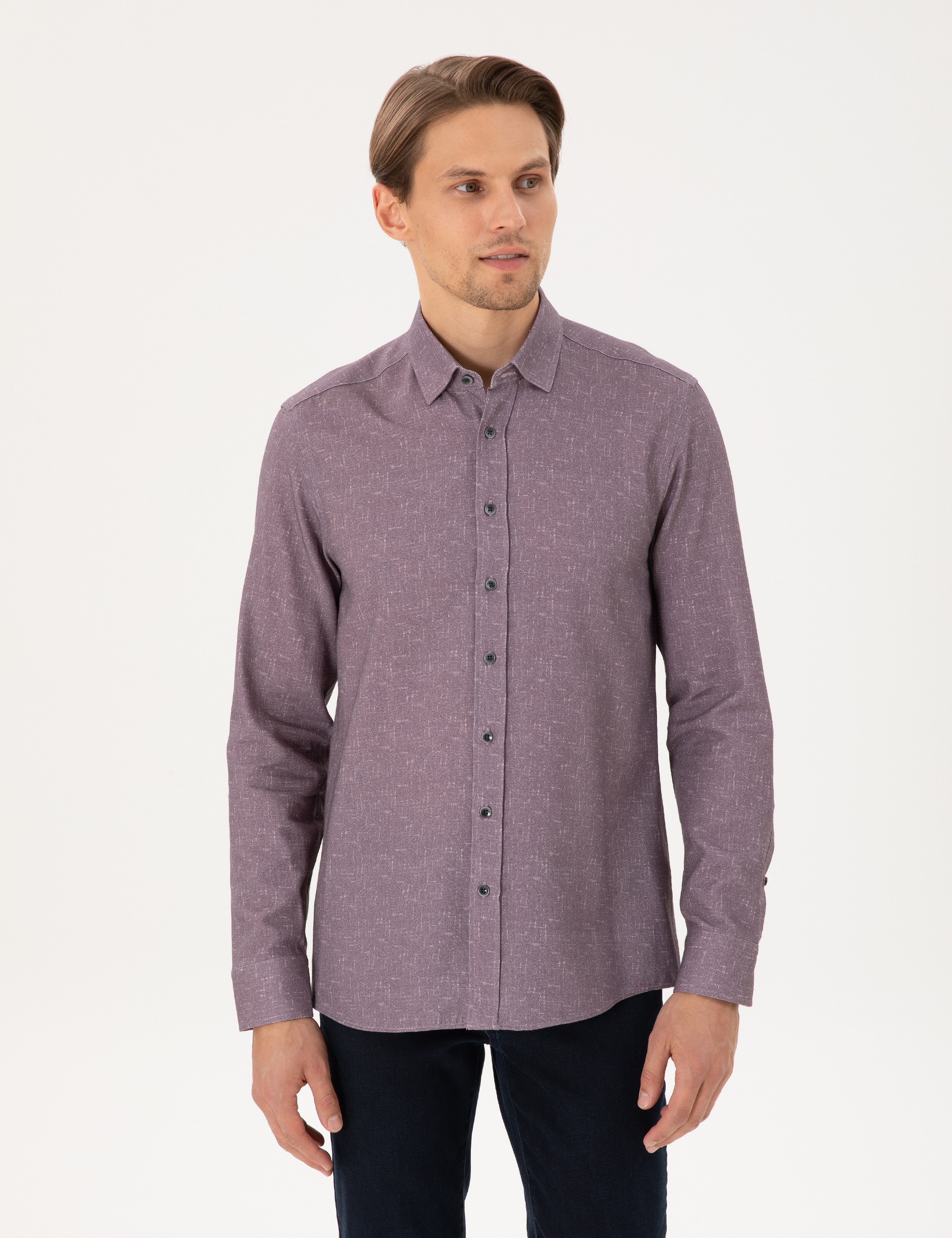 Mor Slim Fit Uzun Kollu Gömlek - Image 1