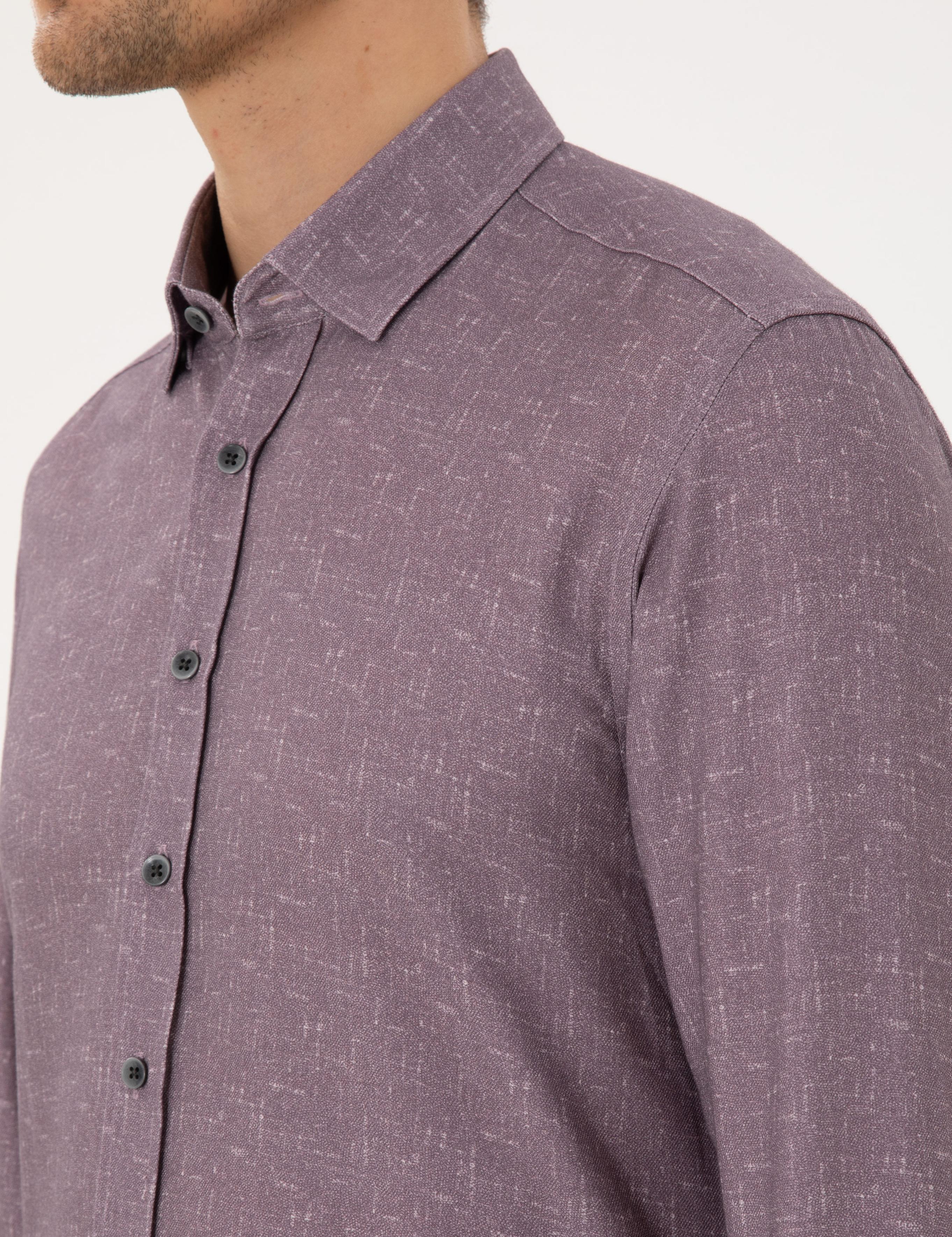 Mor Slim Fit Uzun Kollu Gömlek