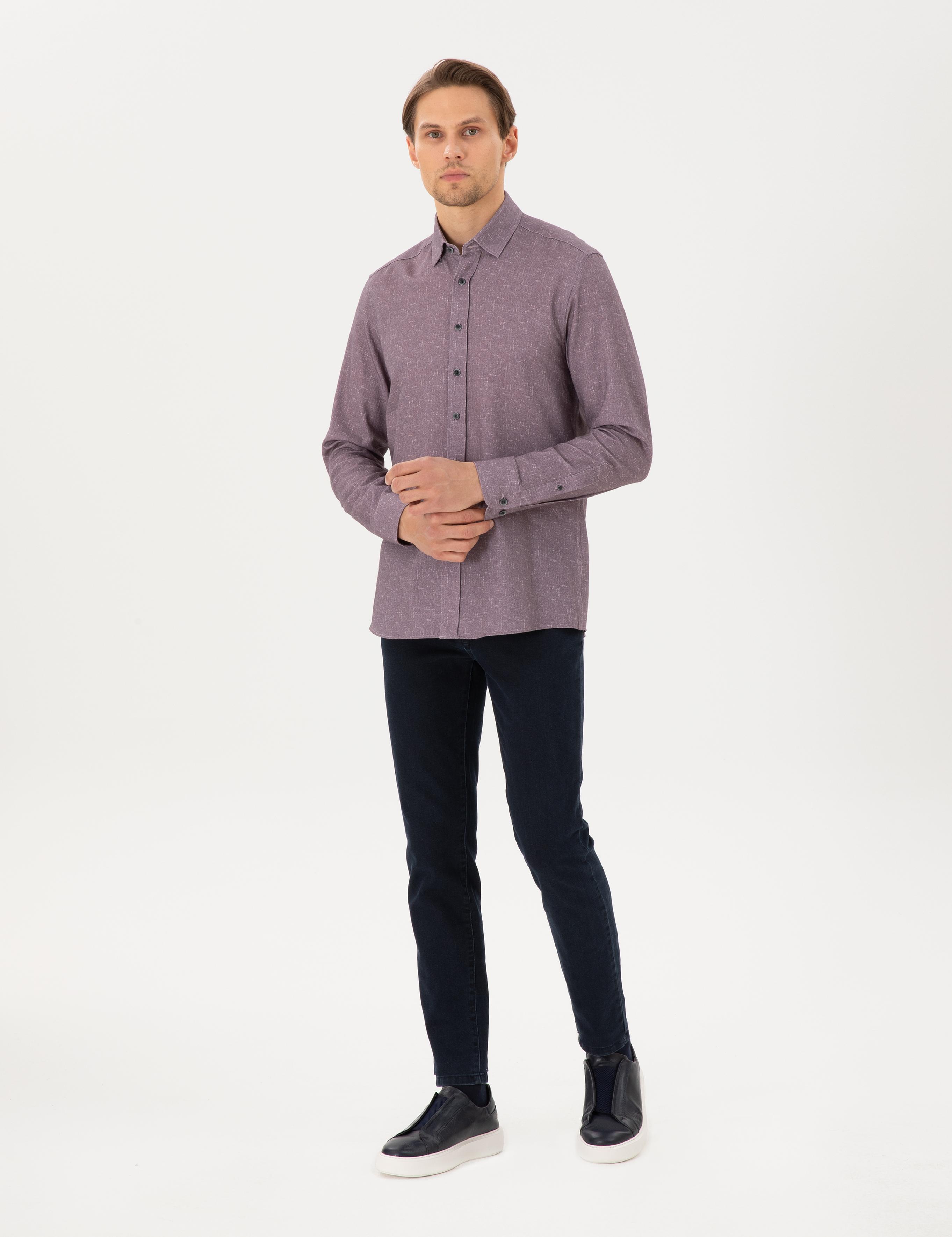 Mor Slim Fit Uzun Kollu Gömlek