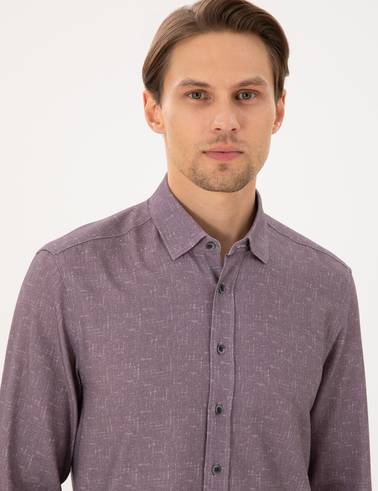 Mor Slim Fit Uzun Kollu Gömlek