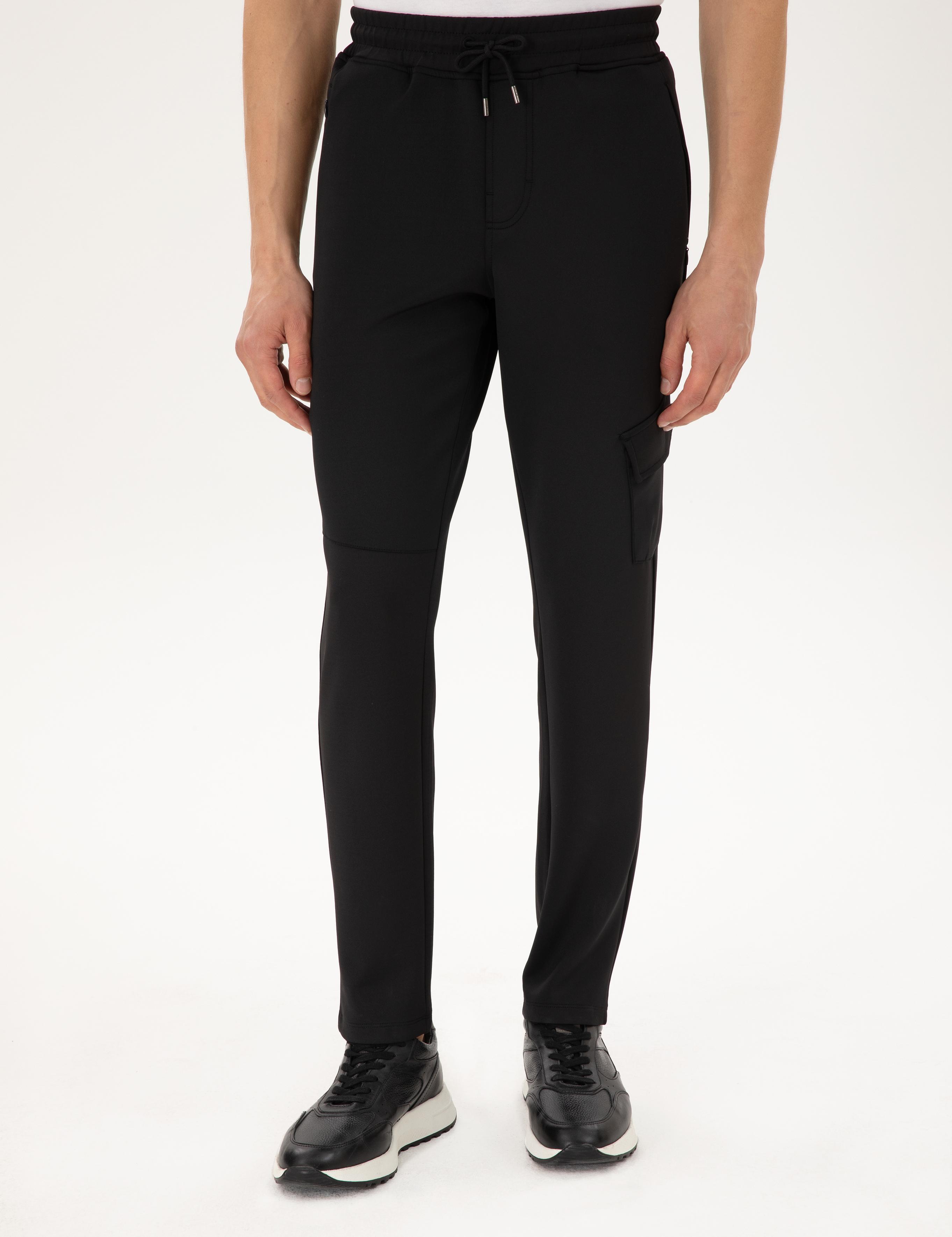 Siyah Regular Fit Scuba Kumaş Kargo Cepli Eşofman Altı