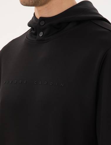 Siyah Regular Fit Scuba Kumaş Kapüşonlu Sweatshirt