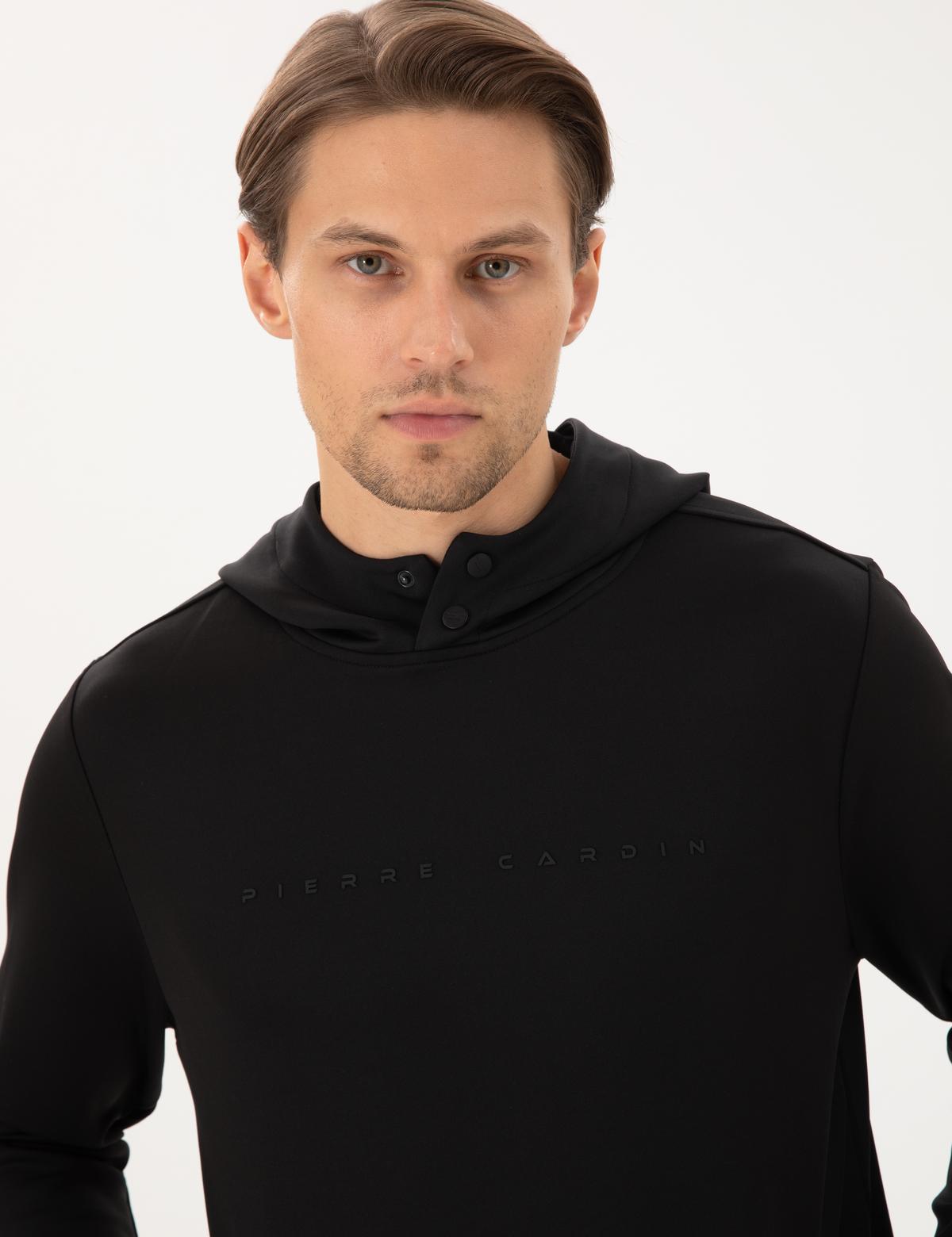 Siyah Regular Fit Scuba Kumaş Kapüşonlu Sweatshirt - 50292498027