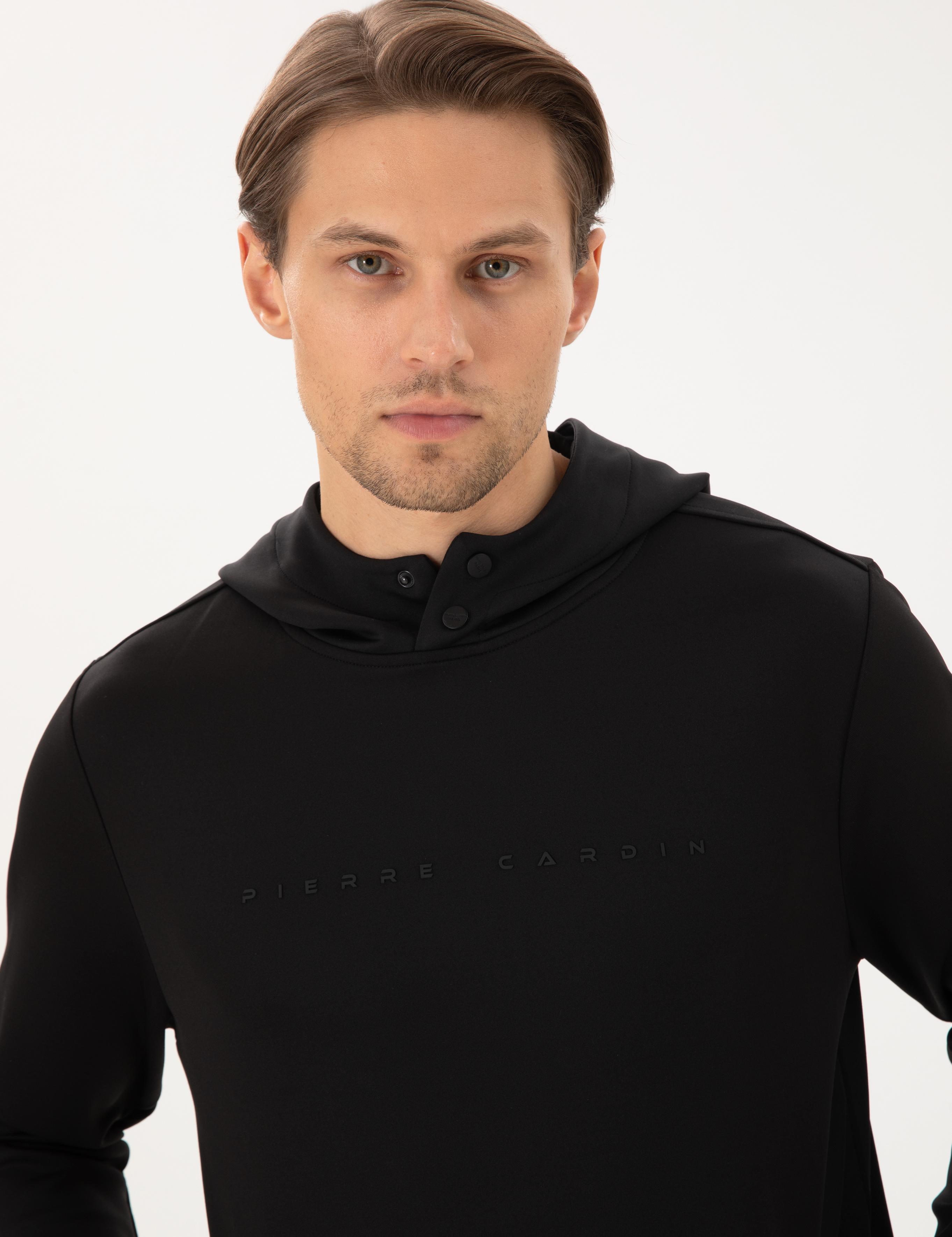 Siyah Regular Fit Scuba Kumaş Kapüşonlu Sweatshirt