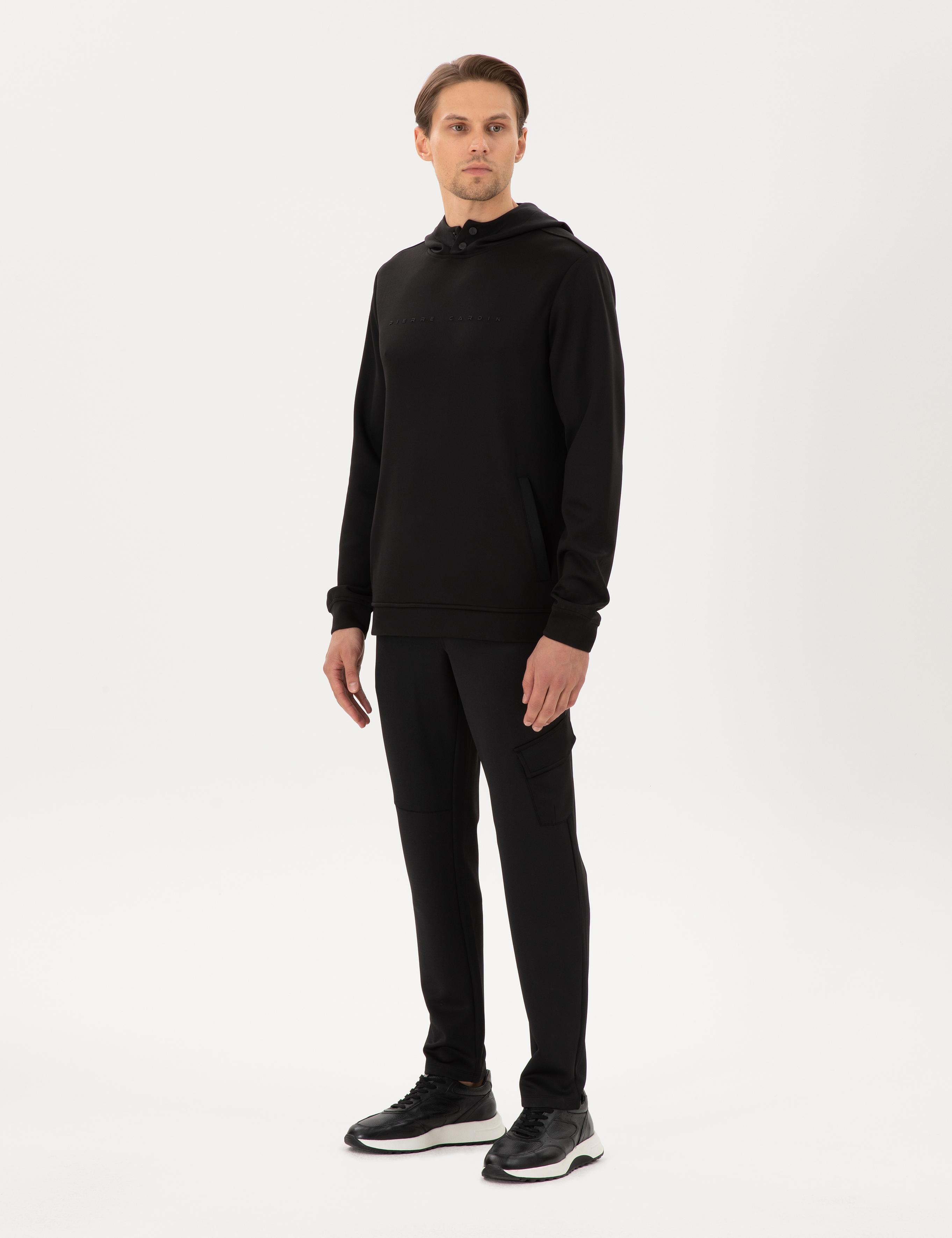 Siyah Regular Fit Scuba Kumaş Kapüşonlu Sweatshirt