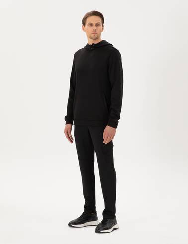 Siyah Regular Fit Scuba Kumaş Kapüşonlu Sweatshirt