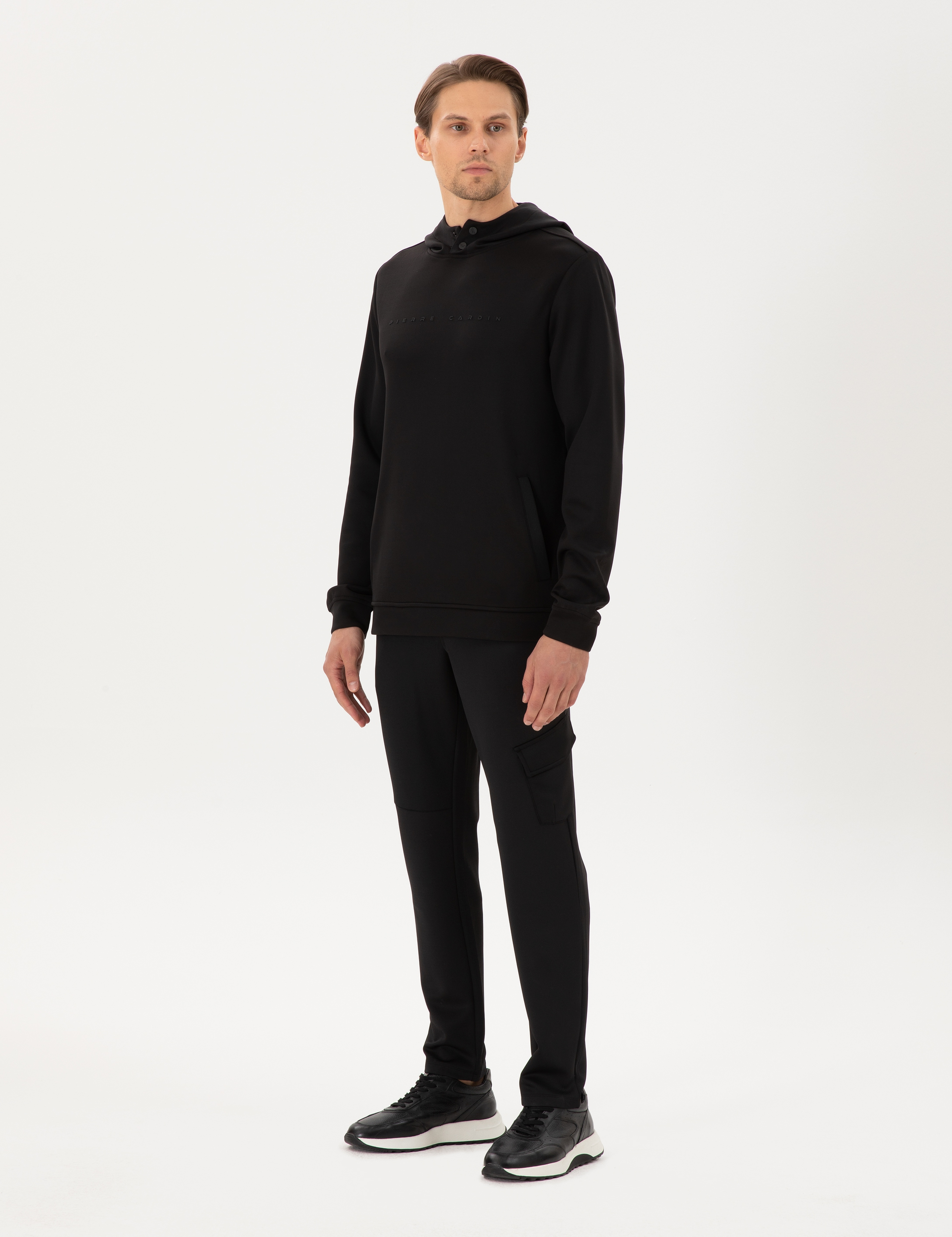 Siyah Regular Fit Scuba Kumaş Kapüşonlu Sweatshirt - Image 4