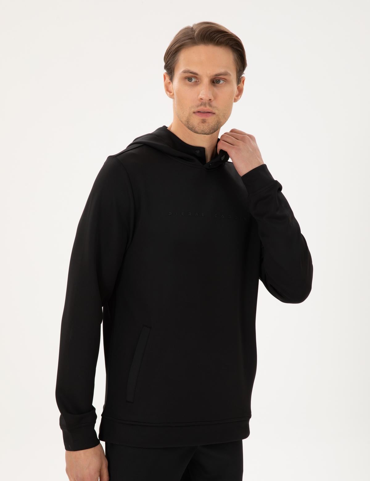 Siyah Regular Fit Scuba Kumaş Kapüşonlu Sweatshirt - 50292498027