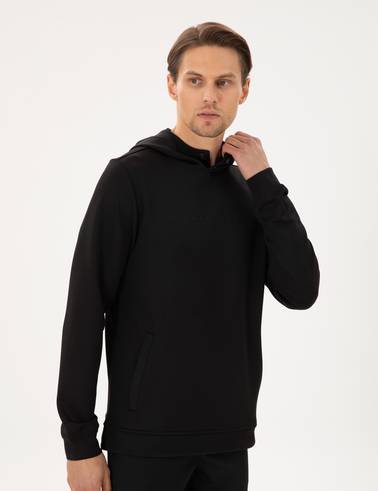 Siyah Regular Fit Scuba Kumaş Kapüşonlu Sweatshirt