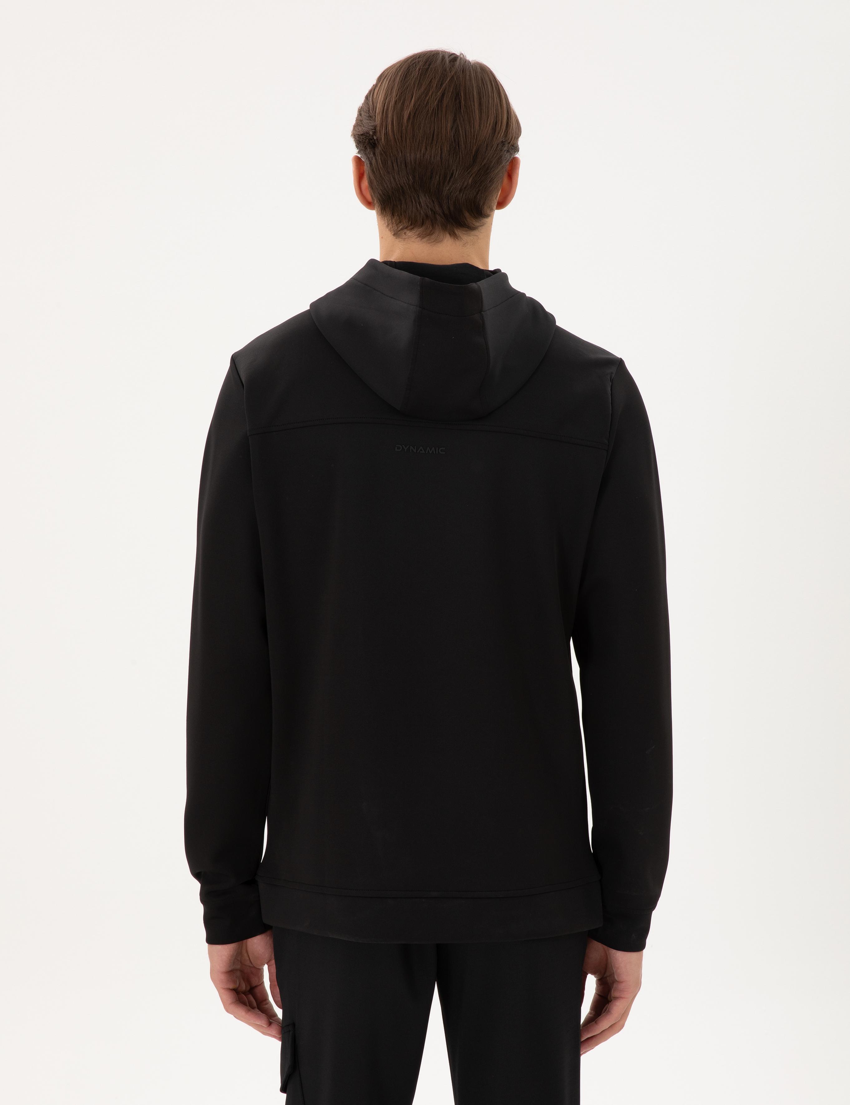 Siyah Regular Fit Scuba Kumaş Kapüşonlu Sweatshirt