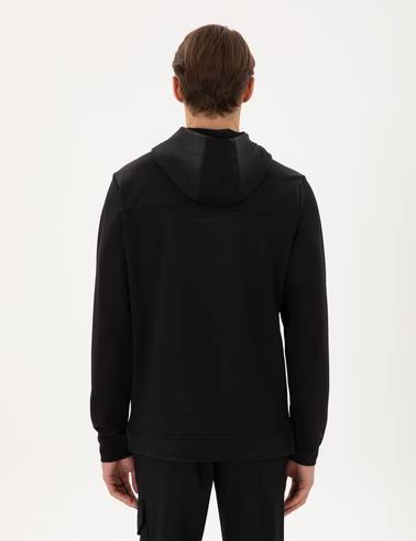 Siyah Regular Fit Scuba Kumaş Kapüşonlu Sweatshirt