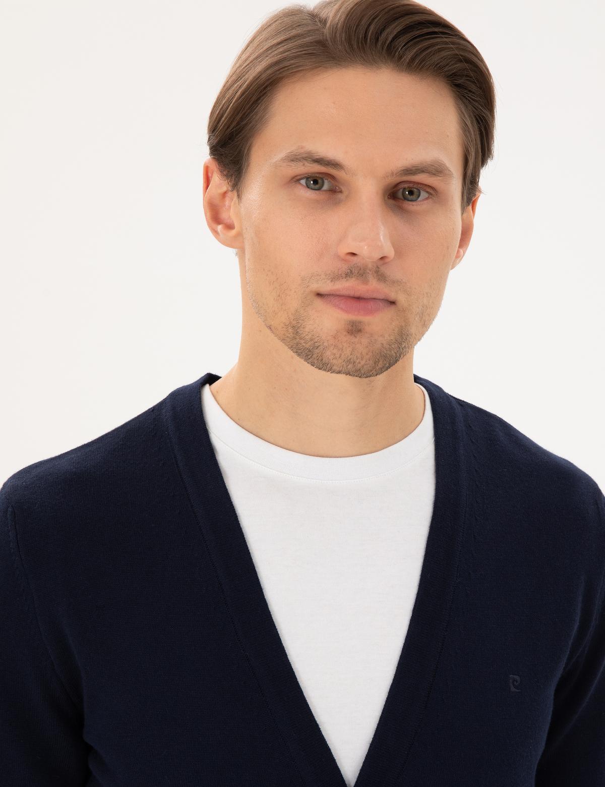 Lacivert Slim Fit Basic Düğmeli Triko Hırka - 50300523006