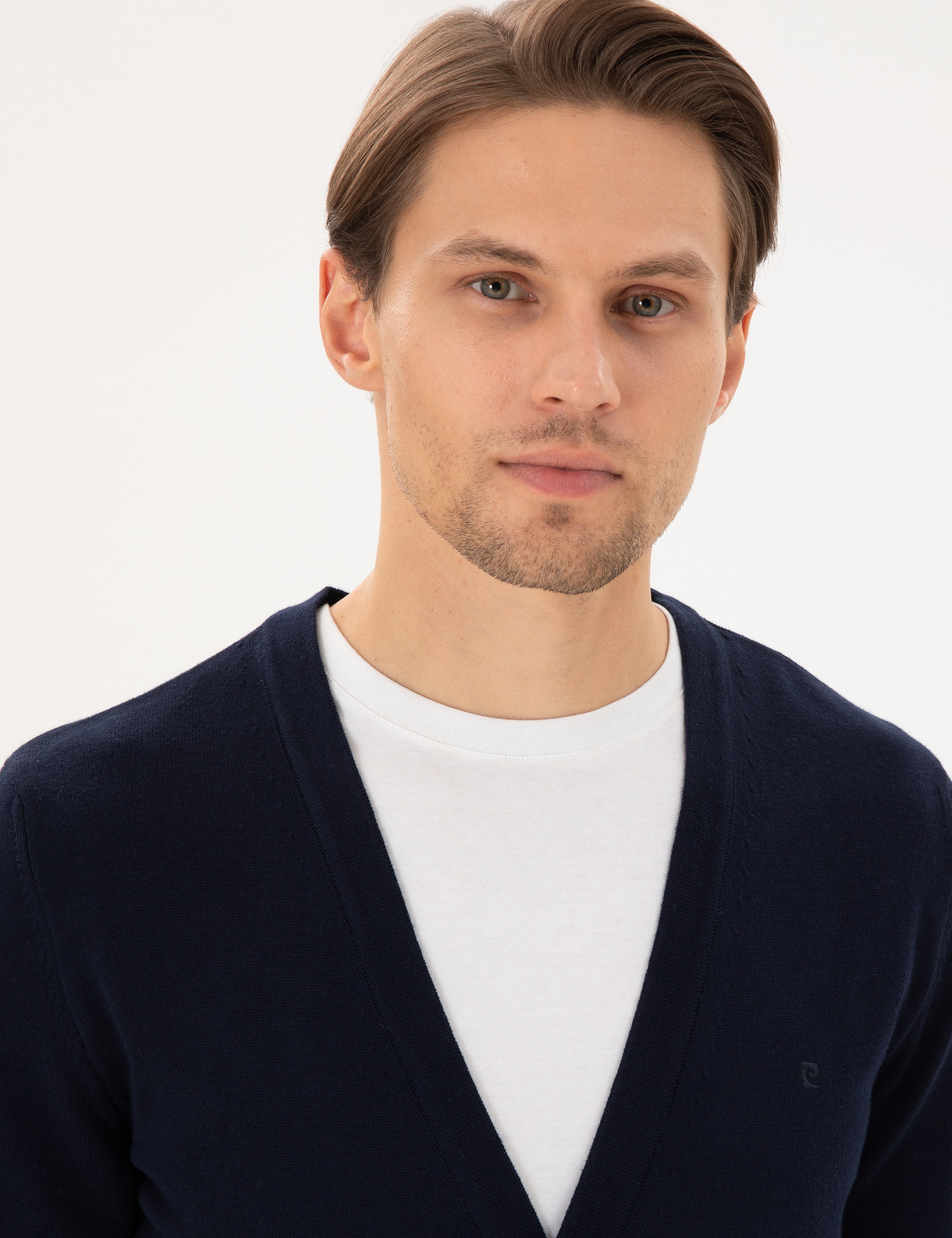 Lacivert Slim Fit Basic Düğmeli Triko Hırka - Image 2