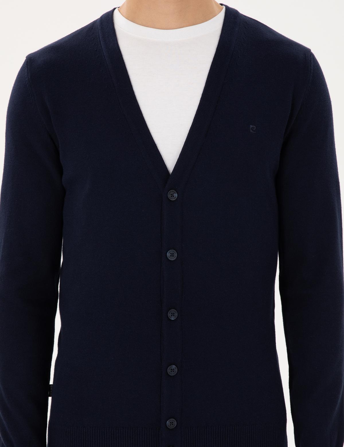 Lacivert Slim Fit Basic Düğmeli Triko Hırka - 50300523006