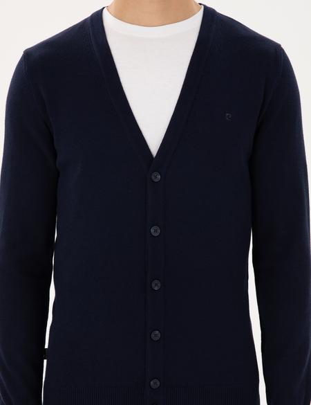 Lacivert Slim Fit Basic Düğmeli Triko Hırka - 50300523006