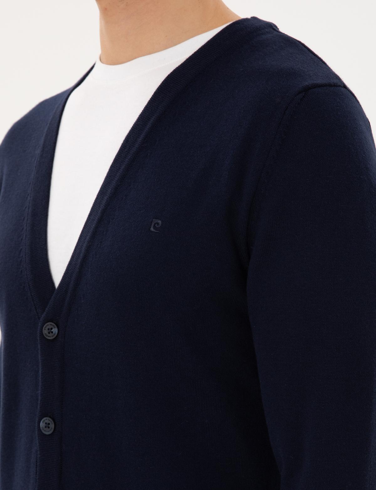 Lacivert Slim Fit Basic Düğmeli Triko Hırka - 50300523006