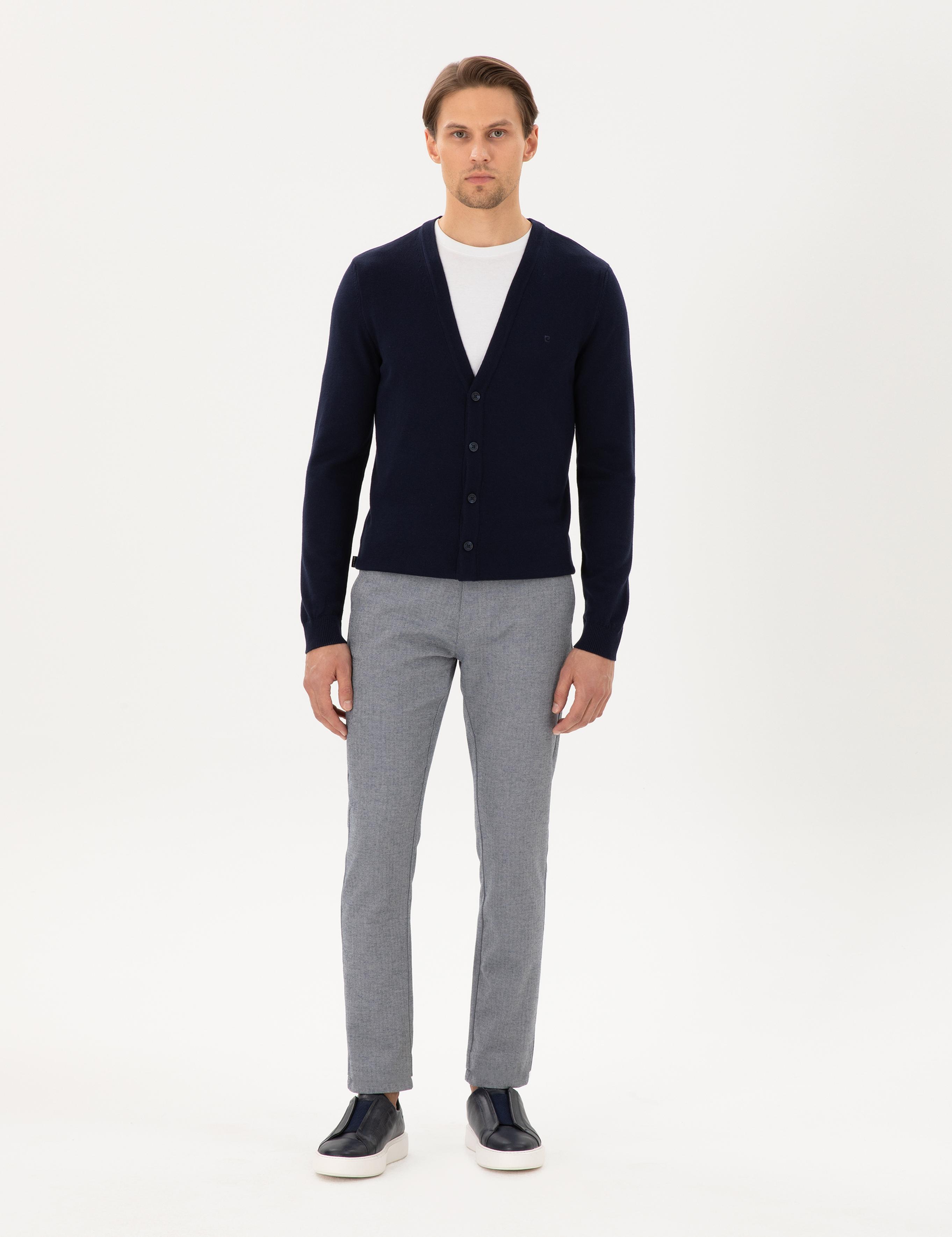 Lacivert Slim Fit Basic Düğmeli Triko Hırka