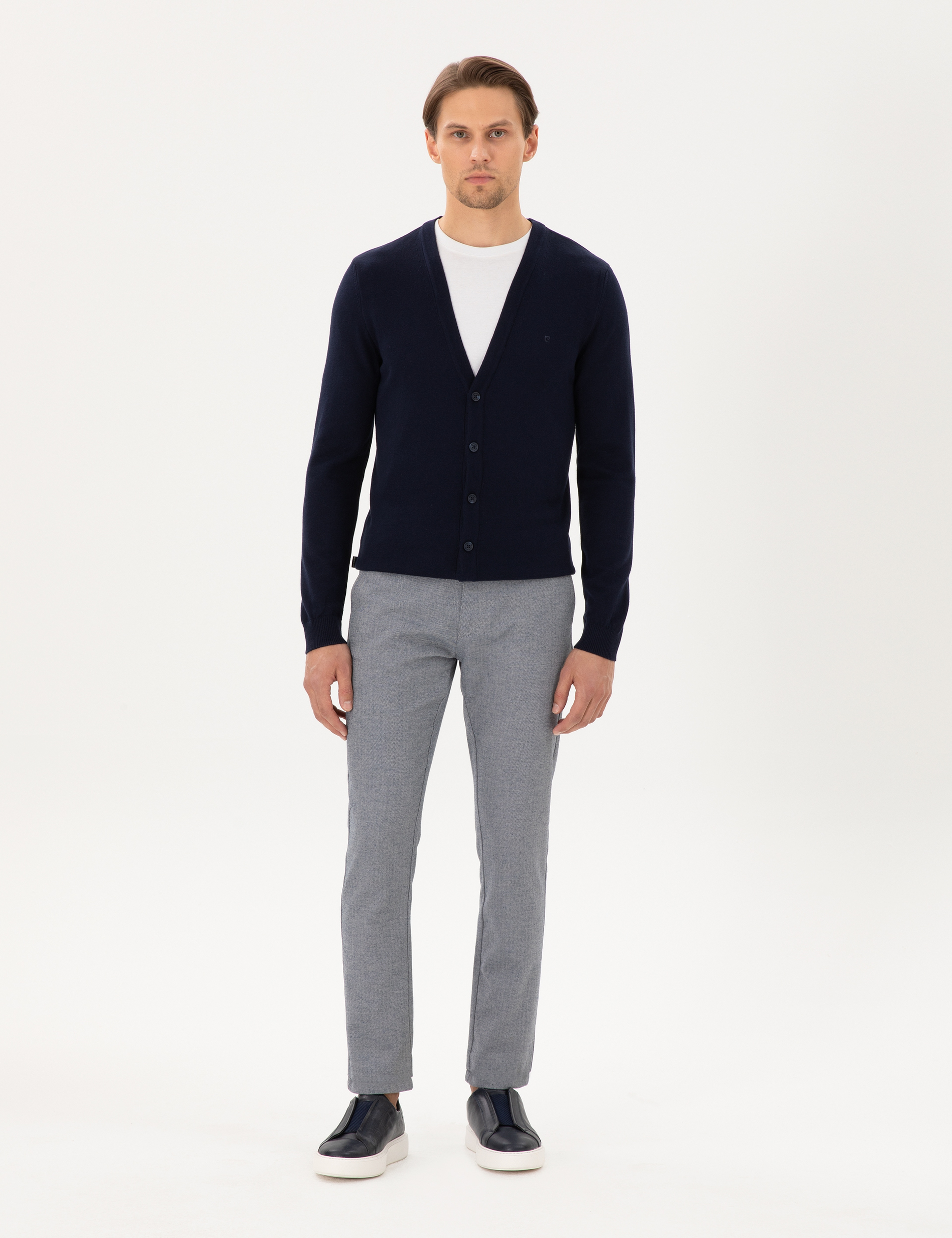 Lacivert Slim Fit Basic Düğmeli Triko Hırka