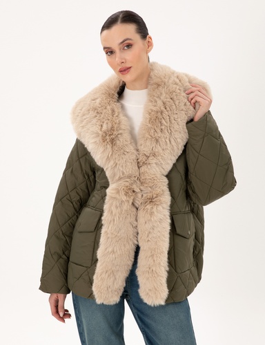 Haki Regular Fit Kürk Yaka Mont
