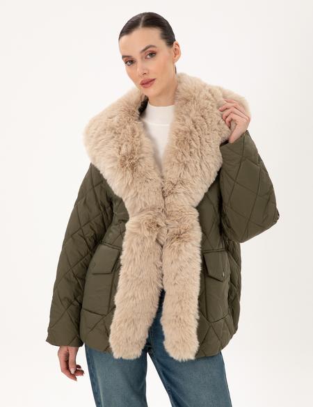 Haki Regular Fit Kürk Yaka Mont - 50290325025