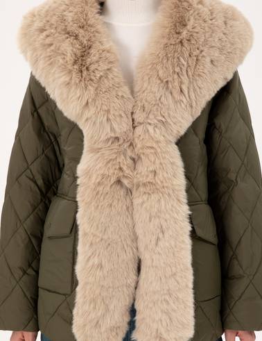 Haki Regular Fit Kürk Yaka Mont
