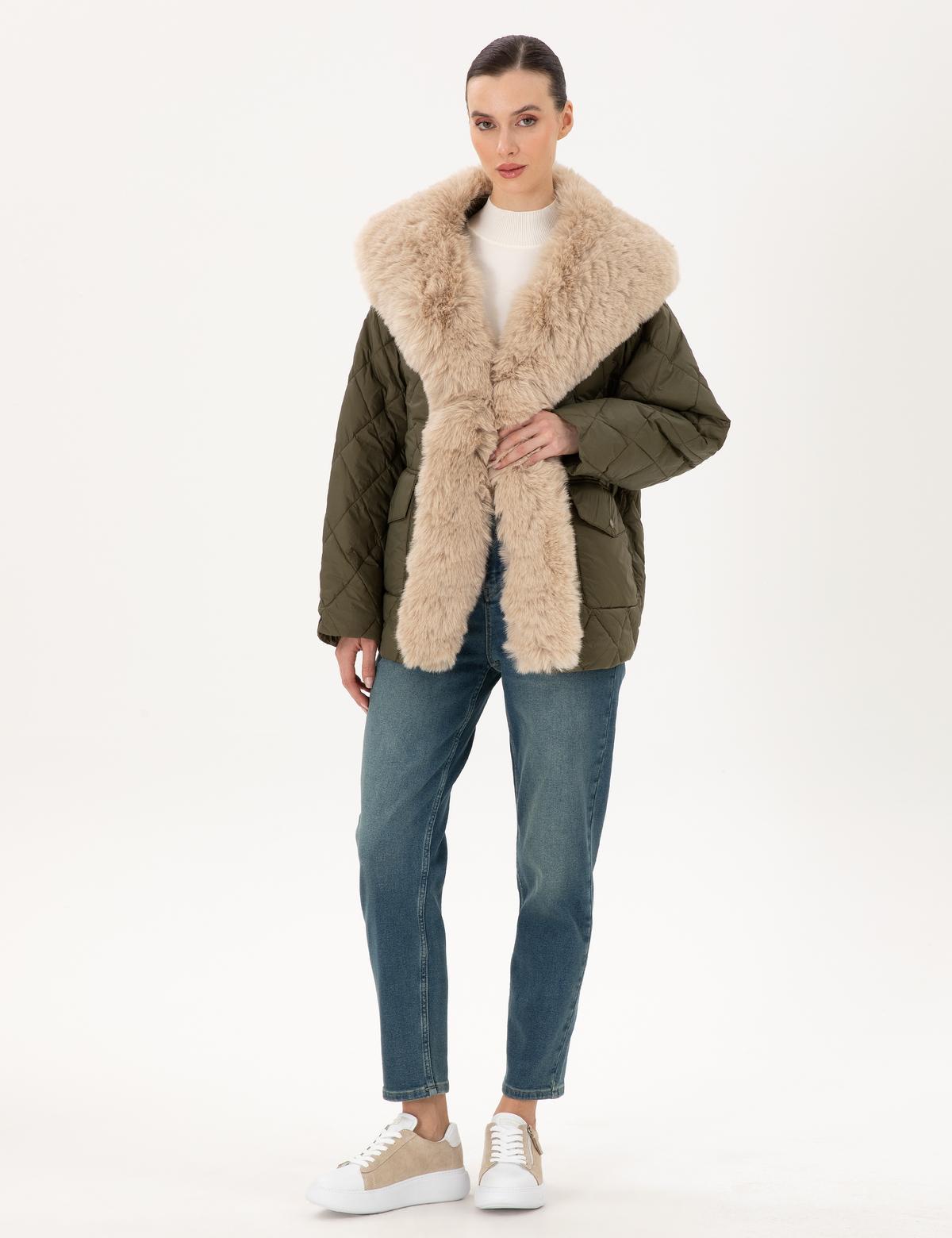 Haki Regular Fit Kürk Yaka Mont - 50290325025