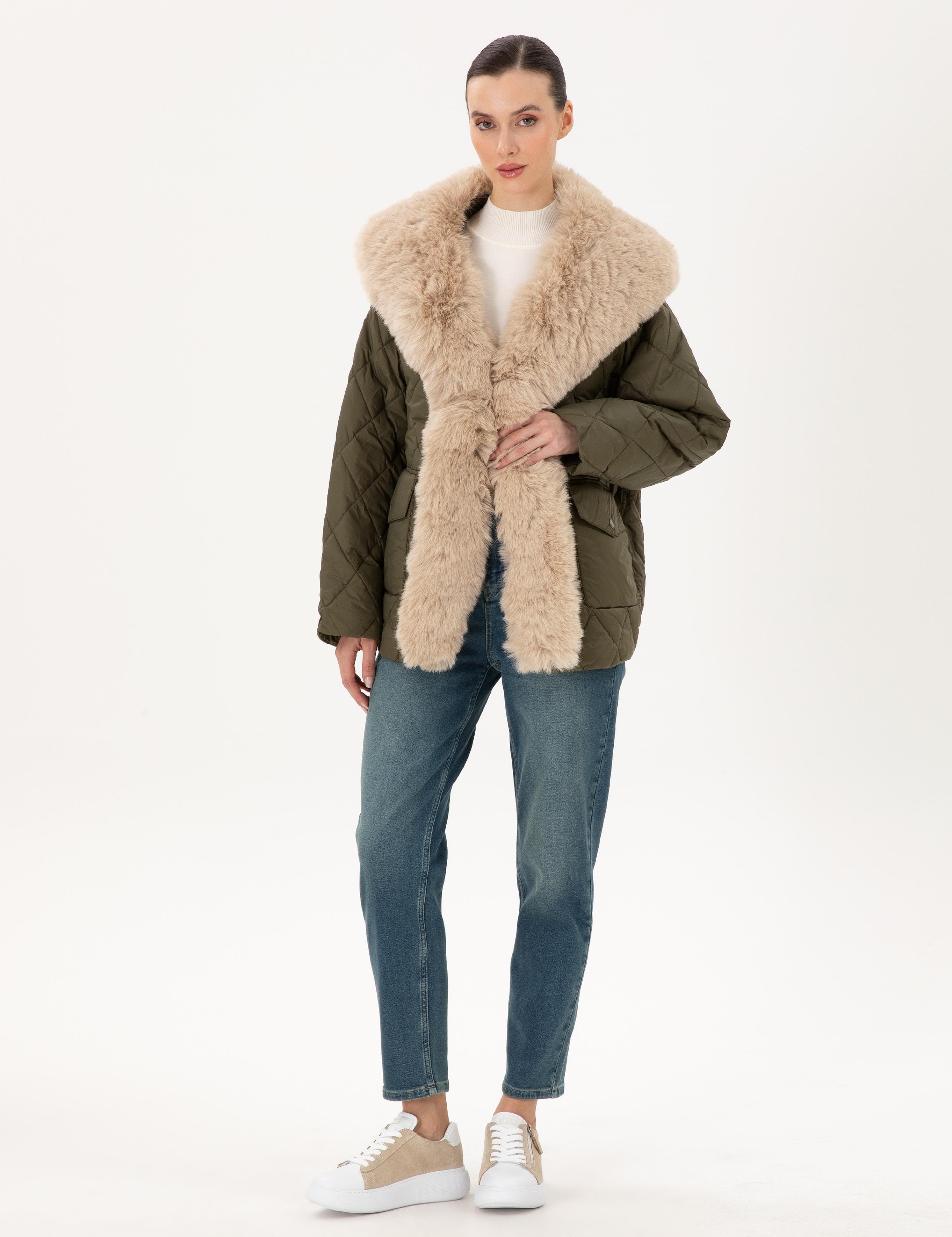 Haki Regular Fit Kürk Yaka Mont