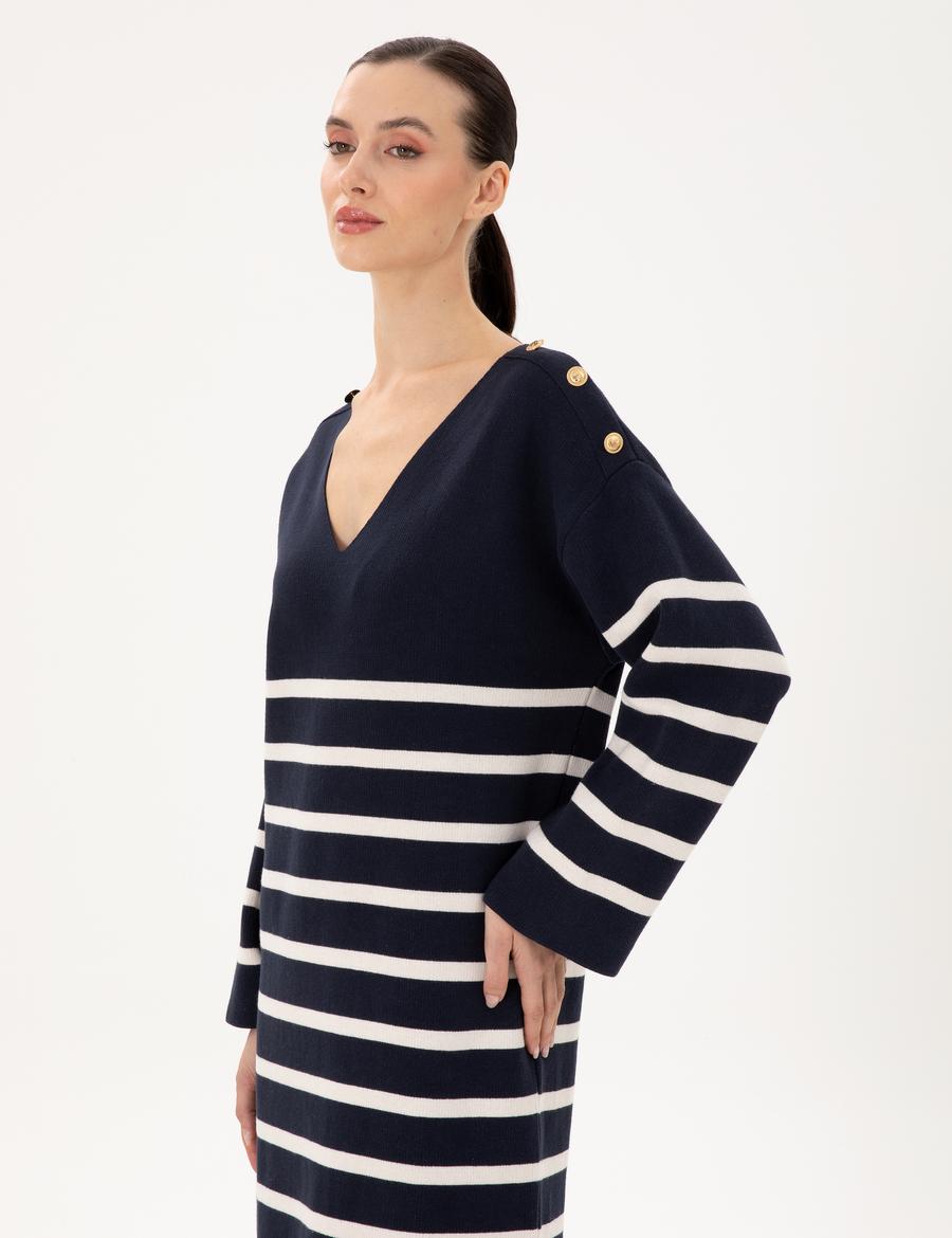 Lacivert Regular Fit Triko Elbise