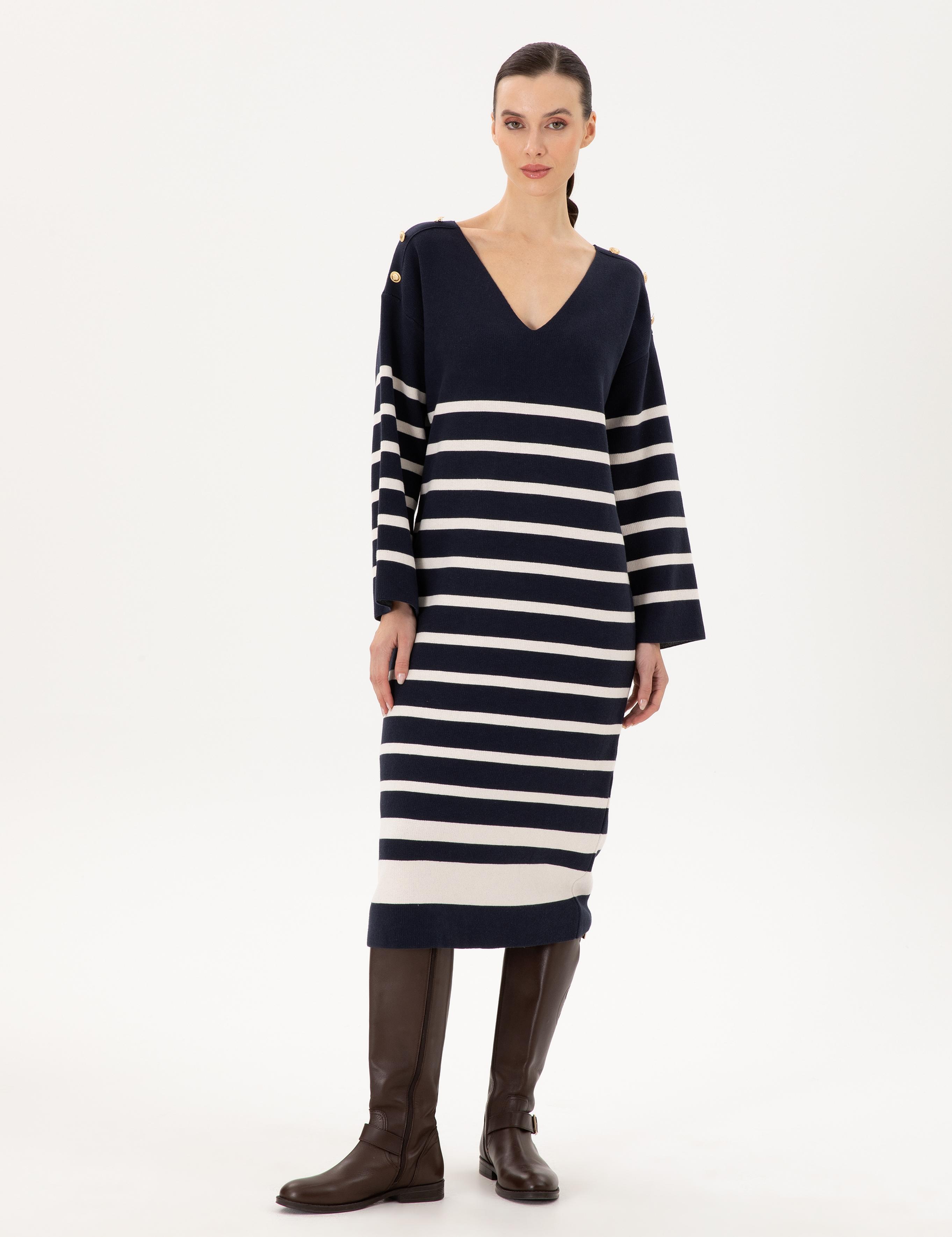 Lacivert Regular Fit Triko Elbise