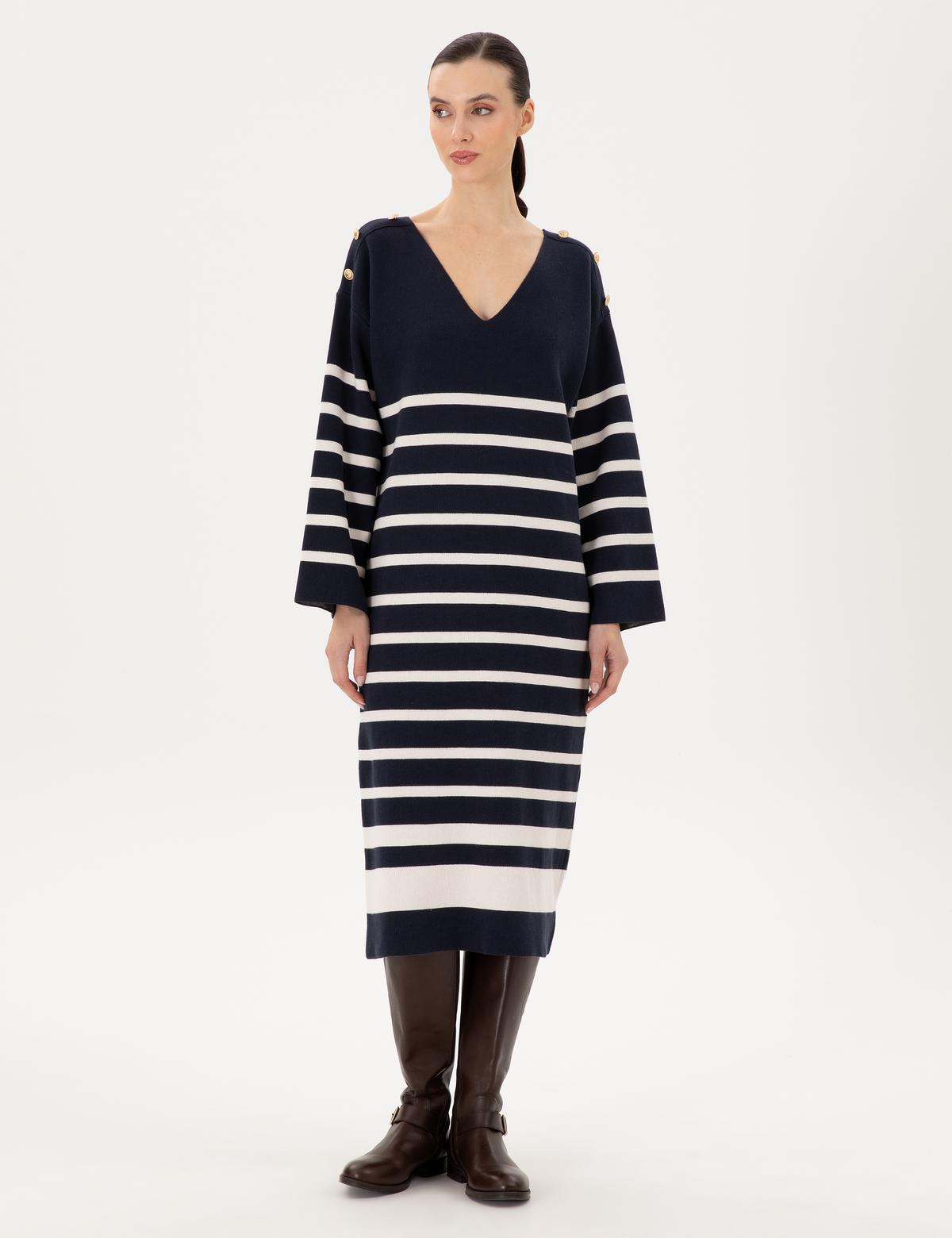 Lacivert Regular Fit Triko Elbise